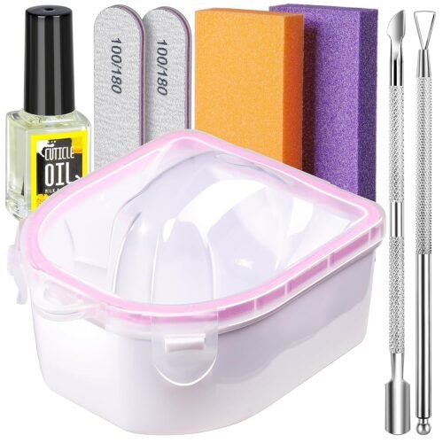 Teenitor Nail Soaking Bowl, Soak Off Gel Polish Dip Powder Remover, Manicure Bowl for Hand, Cuticle Remover Tools, Nail Brush Cuticle Pusher,Cuticle Oil Cuticle Peeler,Nail File Buffer Milk and Honey - Image 2