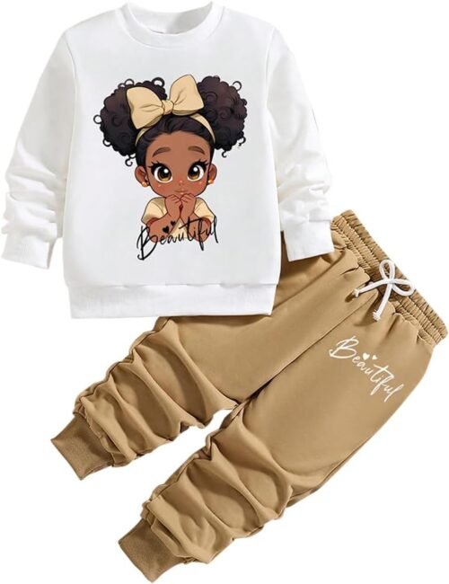 Toddler Girls Clothes Suit - Cartoon Graphic Print Sweatshirt & Sweatpants Set - 2 Piece Kids Clothing Outfits - Image 2