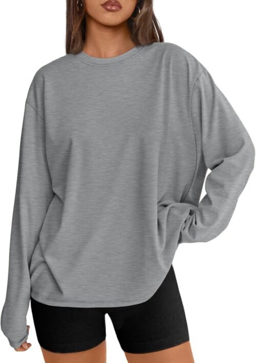 Trendy Queen Womens Oversized Long Sleeve T Shirts 2025 Basic Crewneck Tee Fall Tops Casual Workout Y2K Clothes - Image 2