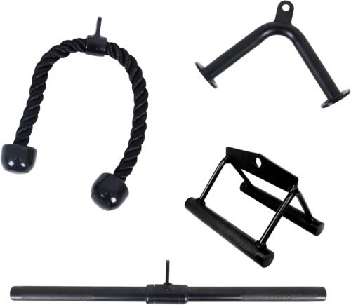 Tricep Press Down Cable Attachment, LAT Pulldown Attachment, Weight Machine Accessories, V Handle with Rotation, Tricep Rope, Rotating Bar, V-Shaped Bar, 4-Piece - Image 2