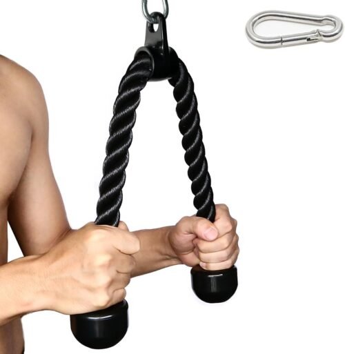 Tricep Rope 27 & 36 inches 2 Colors Fitness Attachment Cable Machine Pulldown Heavy Duty Coated Nylon Rope with Solid Rubber Ends - Image 2