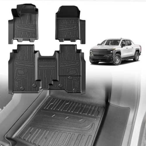 TripleAliners Floor Mats All Weather Liners Compatible with 2024 2025 Chevrolet Silverado EV WT Version Accessories 1st & 2nd Row Full Set Floor Liners TPE Heavy Duty Custom Fit Car Mats - Image 2