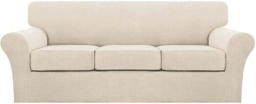 Turquoize 4 Piece Couch Cover Sofa Covers for 3 Cushion Couch Sofa Slipcovers Washable Sofa Cover for Dogs with Individual Couch Cushion Covers Feature Jacquard Fabric(3 Cushion Sofa, Biscotti Beige) - Image 2