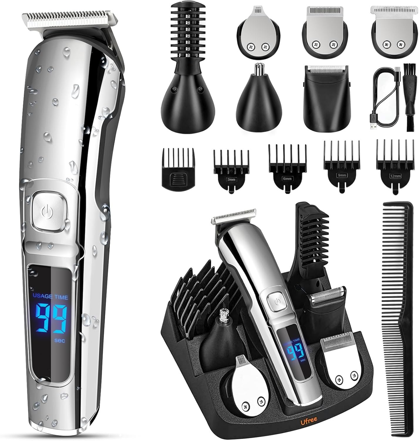Ufree Beard Trimmer for Men, Waterproof Electric Razor for Nose, Body, Face & Mustache, Cordless Hair Clippers Shavers Grooming Kit, Gifts for Men Husband Father - Image 2