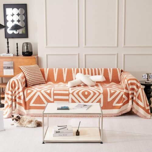VClife Boho Couch Cover Sofa Covers, Chenille Caramel Couch Covers for Sectional Sofa Washable Breathable Love Seat Couch Covers for 2 Cushion Couch Living Room Furniture Protector, 71''x118'' - Image 2