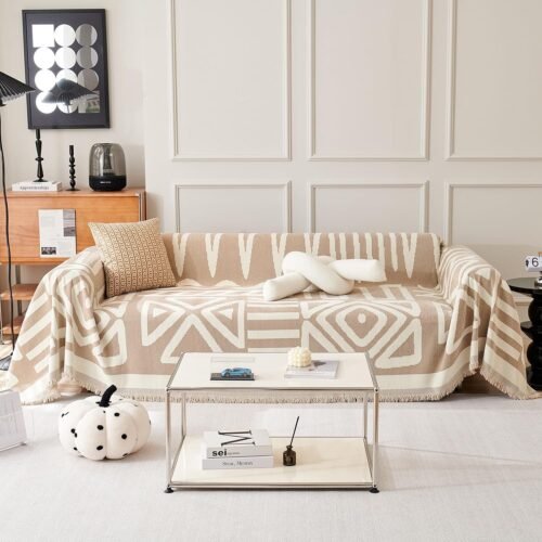 VClife Boho Couch Cover Sofa Covers, Chenille Khaki Couch Covers for Sectional Sofa Washable Breathable Love Seat Couch Covers for 2 Cushion Couch Living Room Furniture Protector, 71''x118'' - Image 2