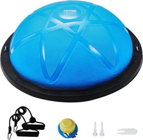 VEVOR Half Exercise Ball Trainer, 23/26 inch Balance Ball Trainer, 1500lbs Capacity Stability Ball, Yoga Ball with Resistance Bands & Foot Pump, Strength Fitness Ball for Home Gym Full Body Workout - Image 2