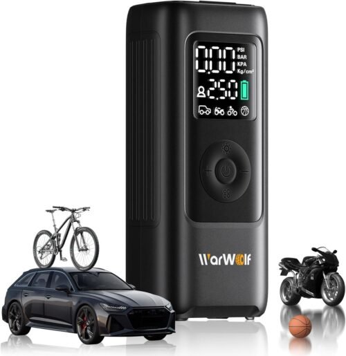 WARWOLF 160PSI Tire Inflator Portable Air Compressor - 48LPM Fast Air Pump for Car Tires: SUV, Light Truck, Motorcycle, Bike, 10000mAh with Auto Shut-Off, Digital Gauge, 12V Car Adapter, LED Light - Image 2