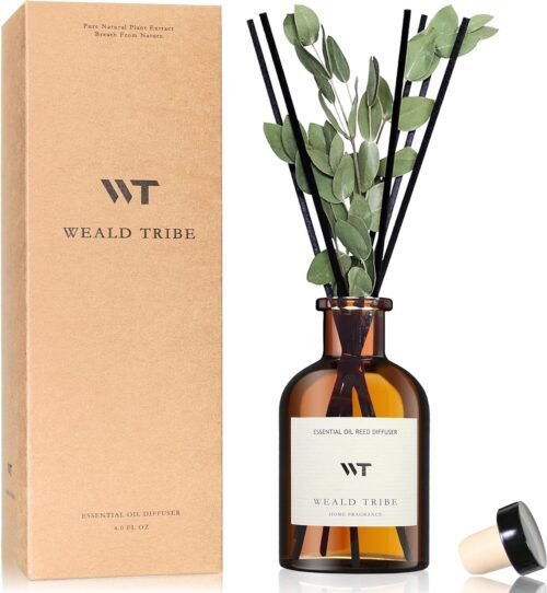WEALD TRIBE Flower Reed Diffuser Set Eucalyptus & Lavender Scent For Bathroom Accessories Shelf Decor & Air Fresheners, Sticks Defusers With 4.0 fl oz Essential Oils, House Bedroom Office Decor & Gift - Image 2