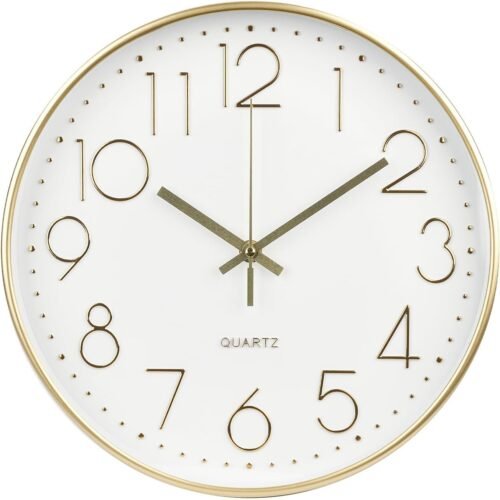 Wall Clock 12 Inch Non-Ticking Silent Modern Simple Style Round Decor Clock Gold Stereoscopic Dial Quartz Wall Clocks for Home/Office/School/Living Room/Bedroom/Kitchen - Image 2