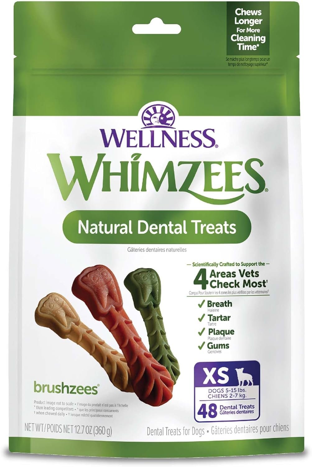 Wellness WHIMZEES Brushzees Dog Dental Treats, Natural Chews, Extra Small Size Stick, (48 Count) - Image 2