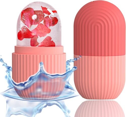 XHJRI Ice Cube Roller Massager for Face, Eyes and Neck Naturally Conditioning and Skin Care,De-Puff Eye Bags,Reduce Migraine Pain,Reusable Massage Silicone Ice Mold (Pink) - Image 2