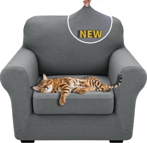 XINEAGE 2025 New 2 Pieces Chair Covers with Arms Super Stretch Chair Slipcover for Living Room Pet Dog Universal Slip Cover Anti Slip Armchair Furniture Protector (Light Gray), 31"-46"(1 Cushion) - Image 2
