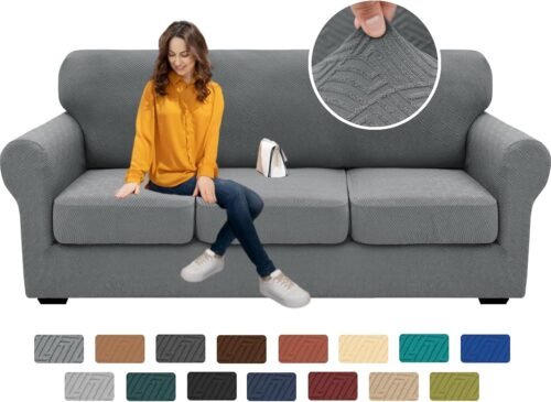 XINEAGE 2025 New 4 Pieces Couch Covers for 3 Cushion Couch Super Stretch Thick Soft Sofa Cover Anti Slip Sofa Slipcover Dogs Cats Furniture Protector (Light Gray, 71"-91") - Image 2