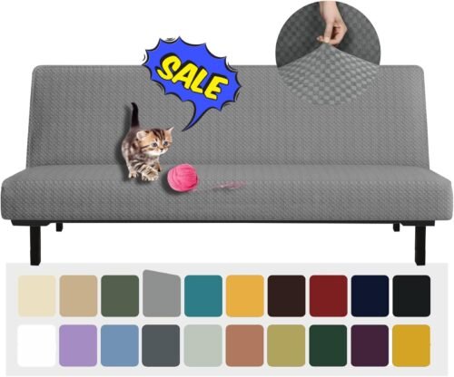 YEMYHOM Futon Cover Latest Jacquard Design High Stretch Armless Sofa Bed Slipcover Anti-Slip Furniture Protector with Elastic Bottom (Futon, Light Gray) - Image 2