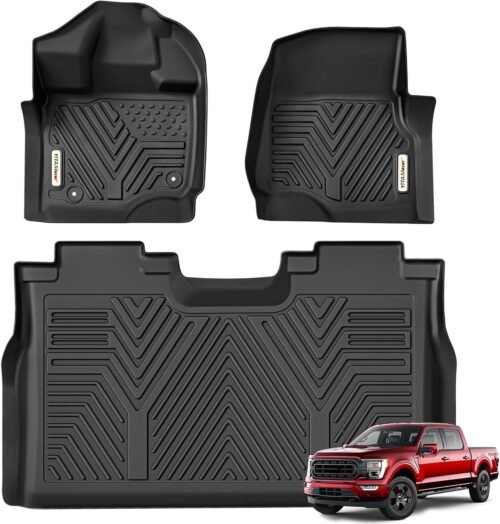 YITAMOTOR Floor Mats Fit for Ford F-150/F150 Lightning SuperCrew Cab 2025-2015(Rear w/o U-Seat Flat Storage),TPE All Weather F150 Truck mats, 1st & 2nd Row - Image 2