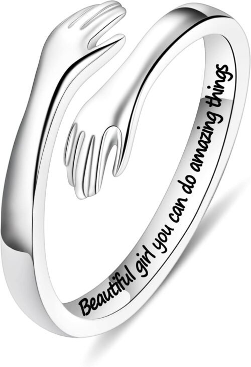 Yesteel S925 Sterling Silver Hug Ring for Women Teen Girls, Adjustable Ring Jewelry Mothers Day Birthday Gifts for Daughters Mom Sister Wife Friends Grandma - Image 2