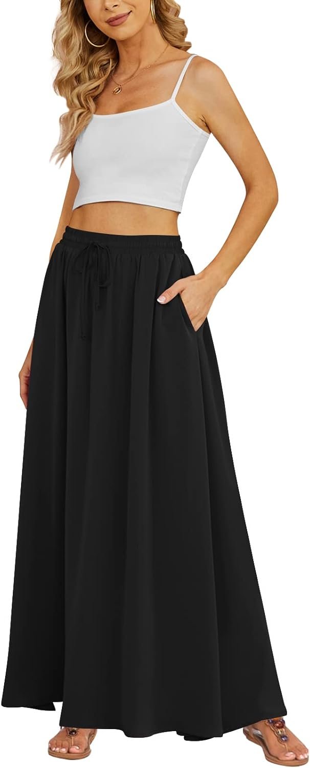 Yincro Women's Flowy Maxi Skirt Summer Pleated High Waisted Casual Long Skirts with Pockets - Image 2