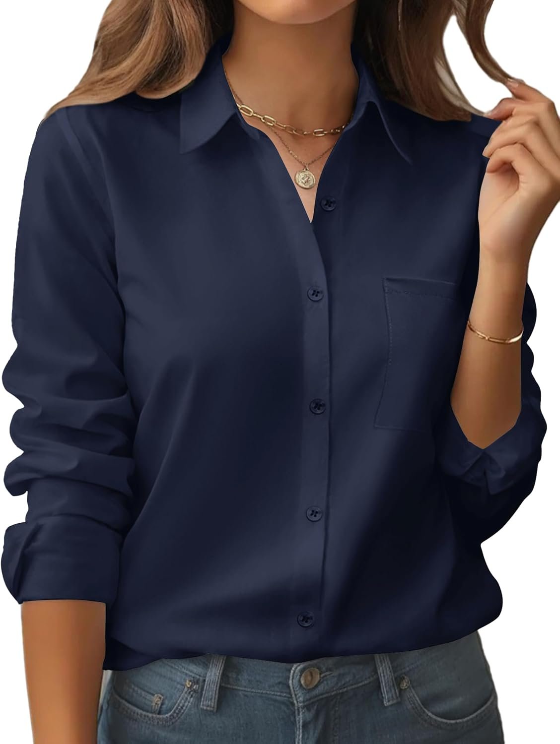 Zeagoo Womens Button Down Shirt Long Sleeve Blouse Business Work Tops Dressy Casual Floral Printed Outfits with Pocket - Image 2