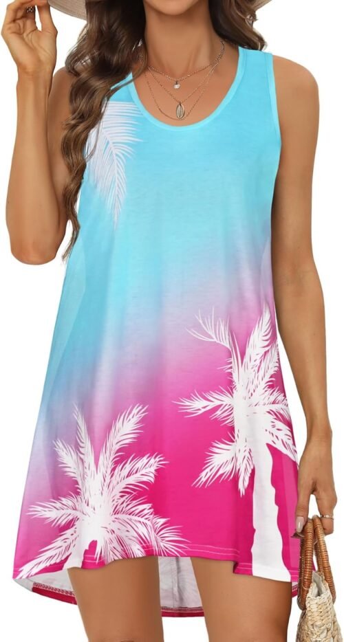 elescat Womens Swimsuit Cover Up Summer Sleeveless T Shirt Beach Dress Tank Bikini Coverups - Image 2